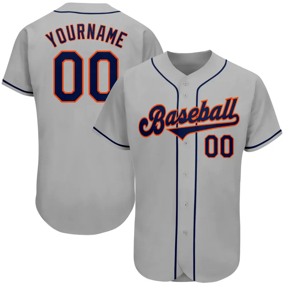 Custom Gray Baseball Jersey with Navy-Orange