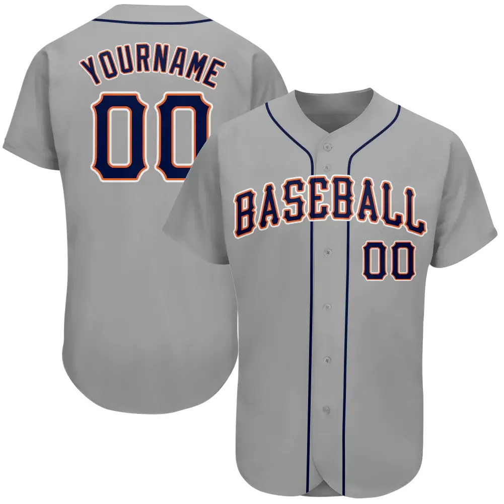 Custom Gray Baseball Jersey with Navy-Orange