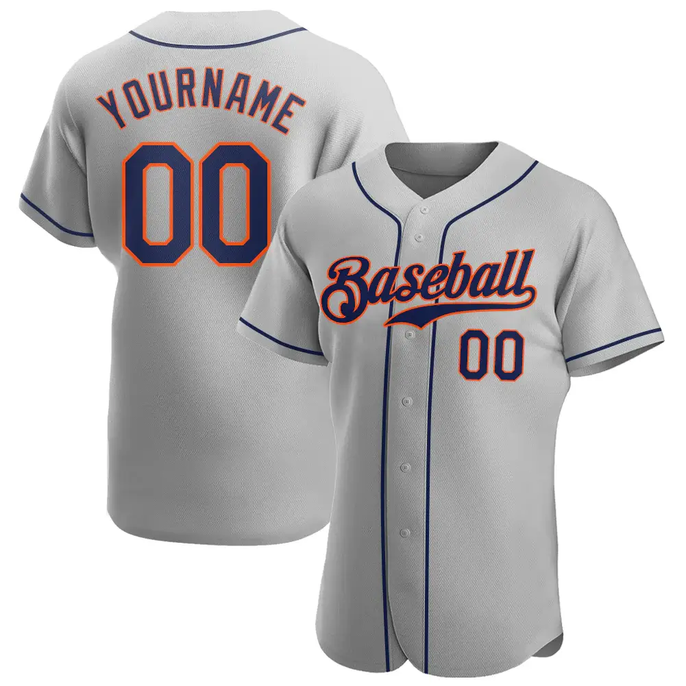 Custom Gray Baseball Jersey with Navy-Orange