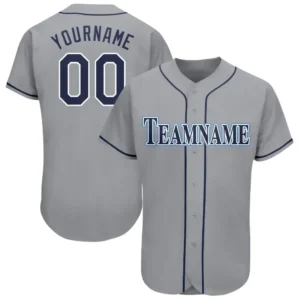 Custom Gray Baseball Jersey with Navy-Powder Blue