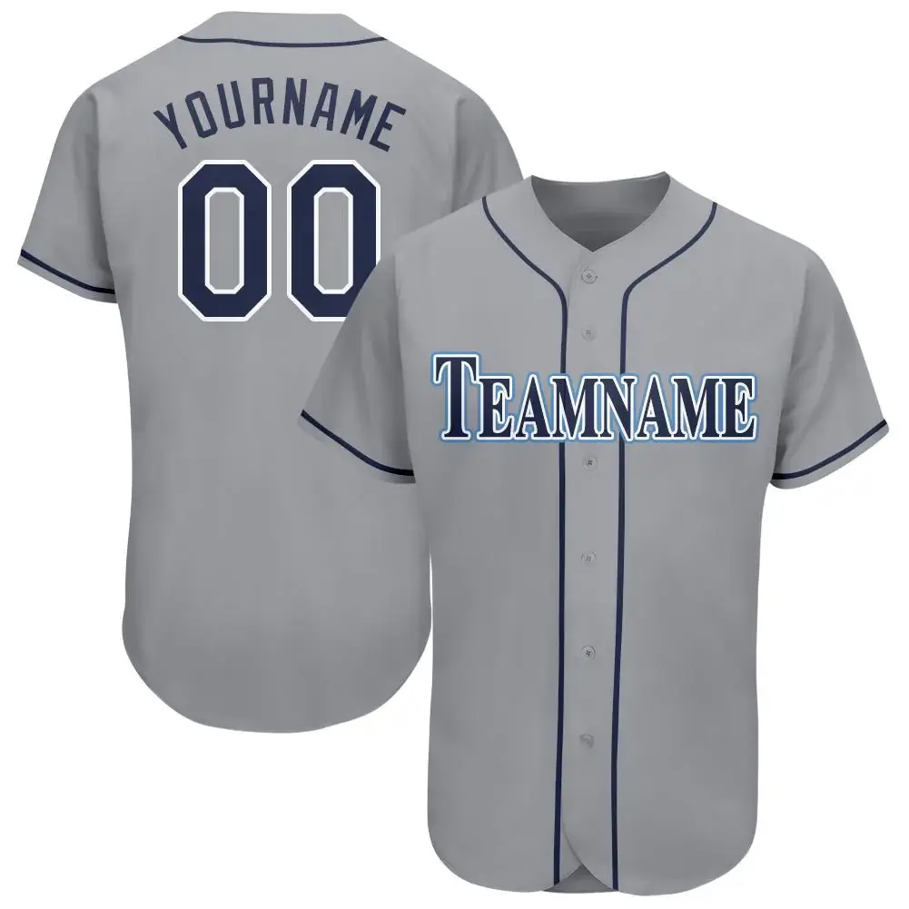 Custom Gray Baseball Jersey with Navy-Powder Blue