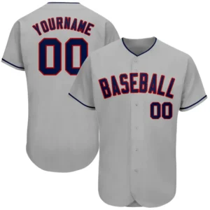 Custom Gray Baseball Jersey with Navy-Red
