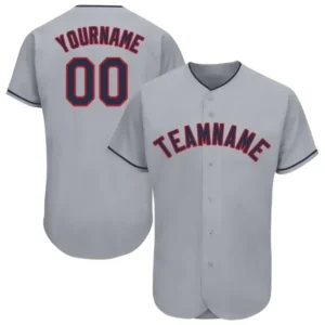 Custom Gray Baseball Jersey with Navy-Red