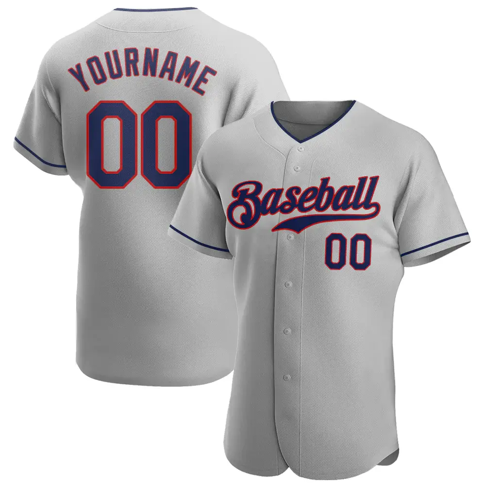 Custom Gray Baseball Jersey with Navy-Red