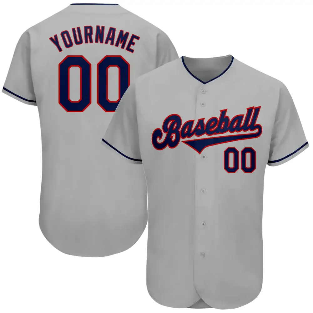 Custom Gray Baseball Jersey with Navy-Red