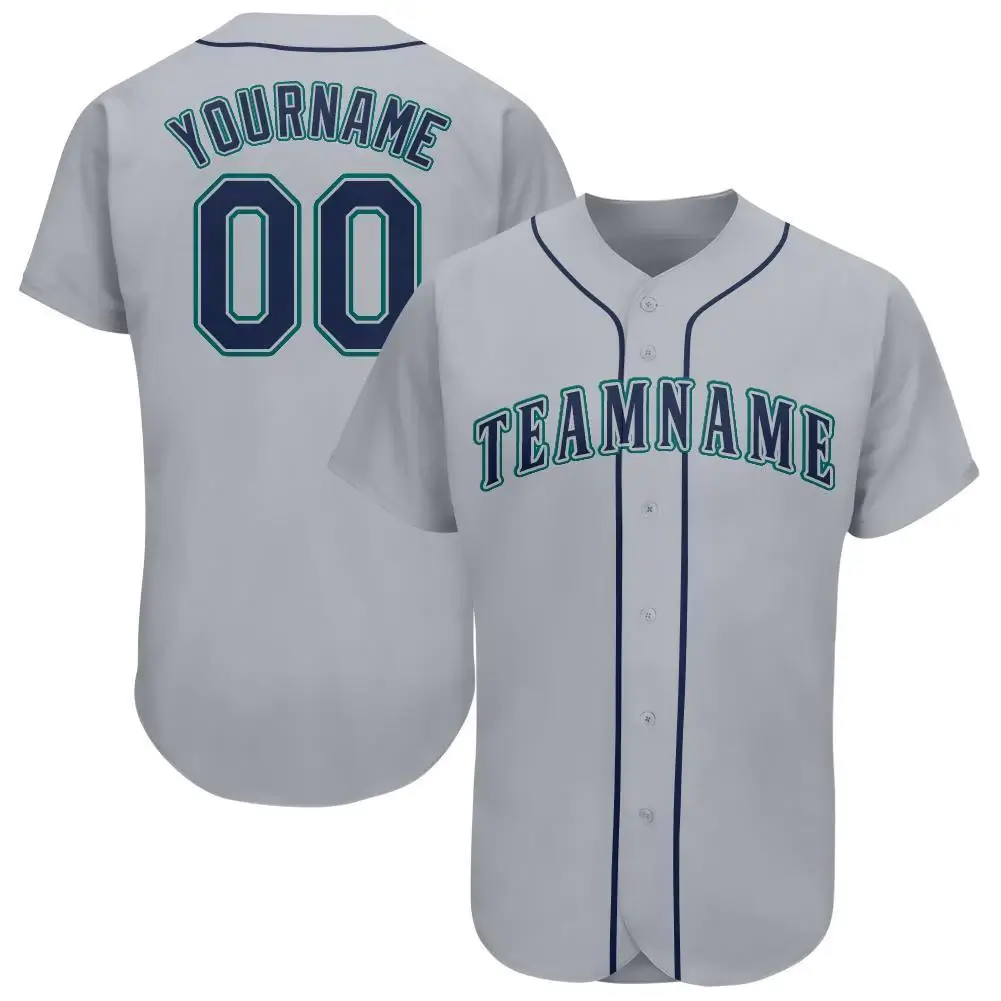 Custom Gray Baseball Jersey with Navy-Teal