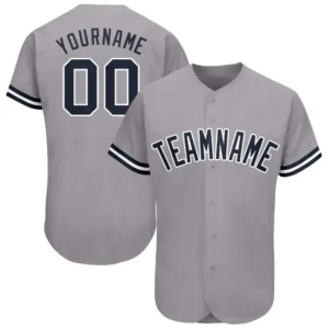 Custom Gray Baseball Jersey with Navy-White