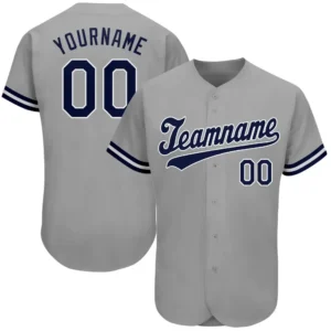 Custom Gray Baseball Jersey with Navy-White