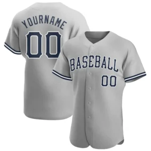 Custom Gray Baseball Jersey with Navy-White