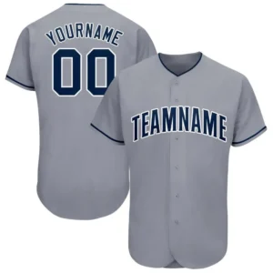 Custom Gray Baseball Jersey with Navy-White