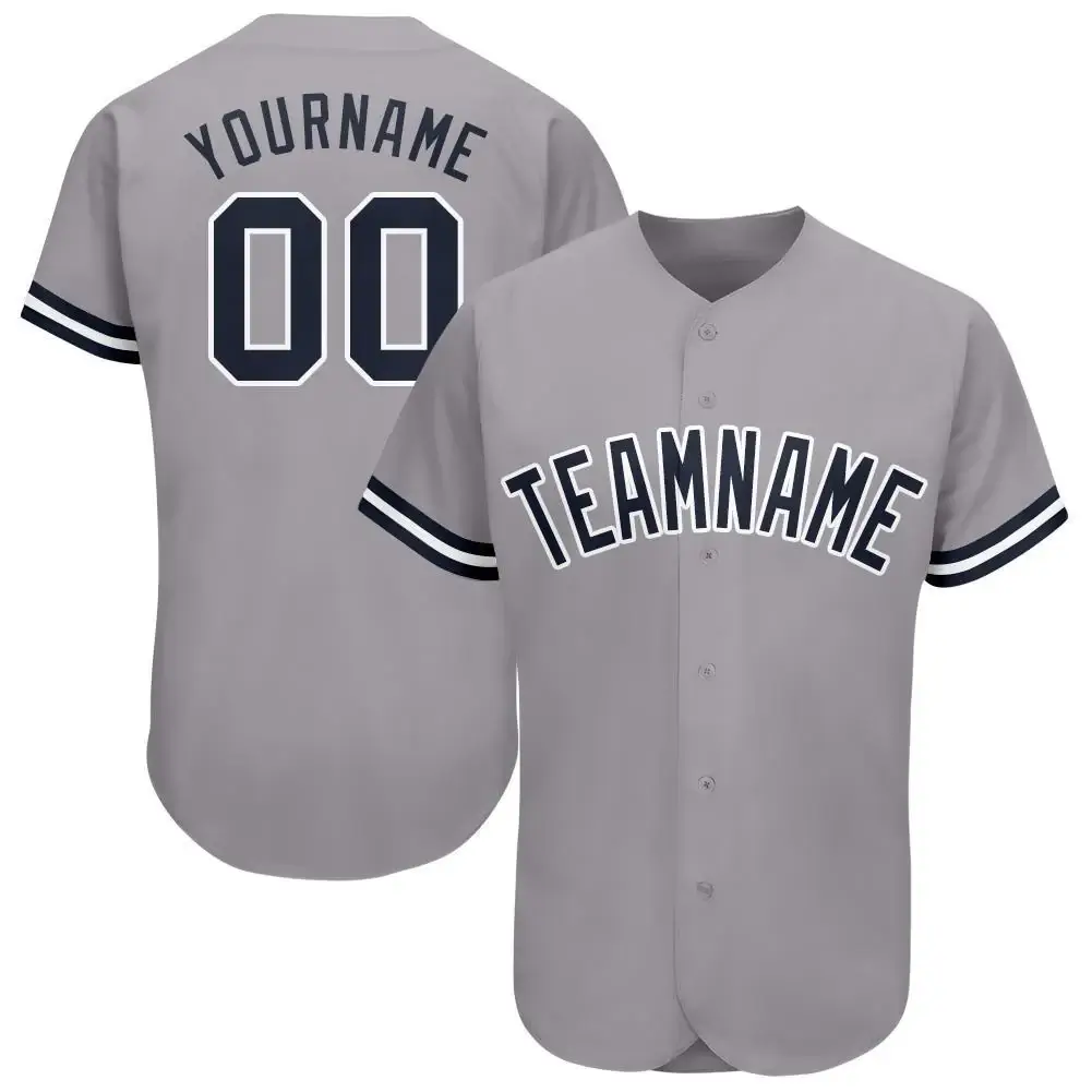 Custom Gray Baseball Jersey with Navy-White