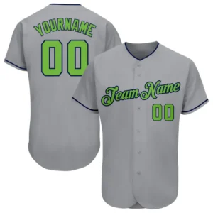 Custom Gray Baseball Jersey with Neon Green-Navy