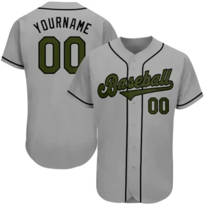 Custom Gray Baseball Jersey with Olive-Black