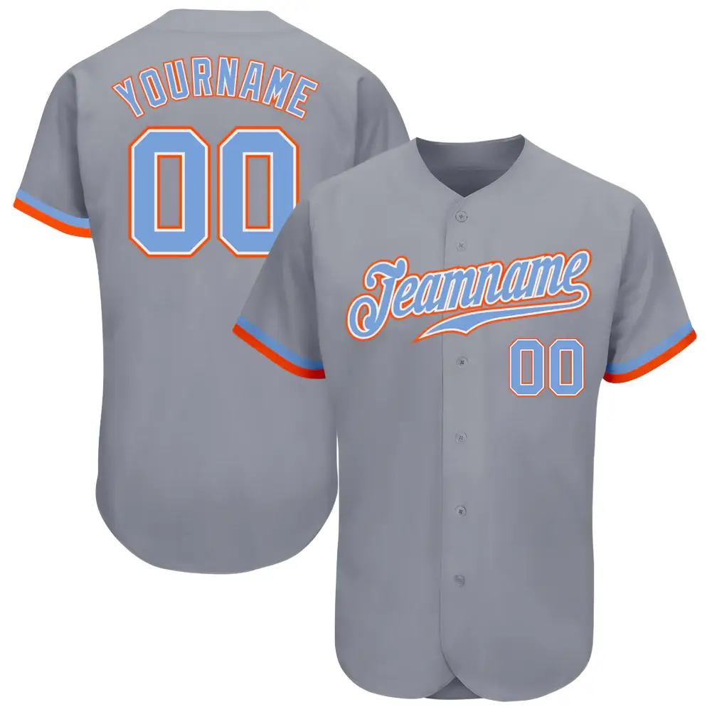 Custom Gray Baseball Jersey with Powder Blue-White-Orange