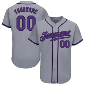 Custom Gray Baseball Jersey with Purple-Black