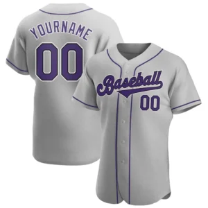 Custom Gray Baseball Jersey with Purple-Black