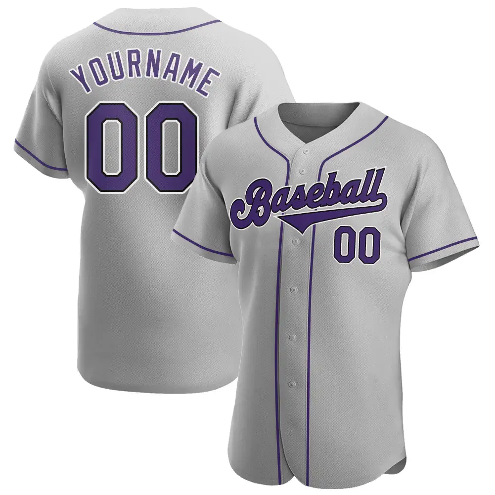 Custom Gray Baseball Jersey with Purple-Black