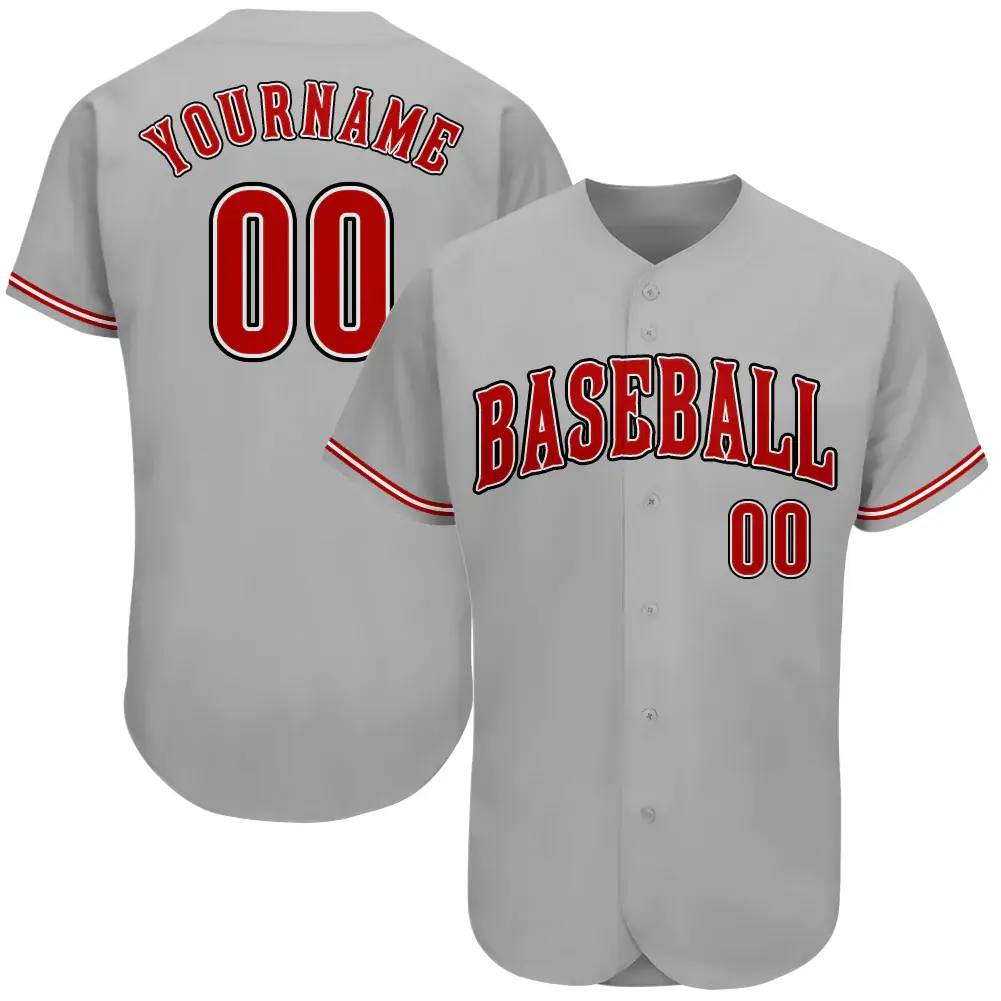 Custom Gray Baseball Jersey with Red-Black
