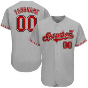 Custom Gray Baseball Jersey with Red-Black