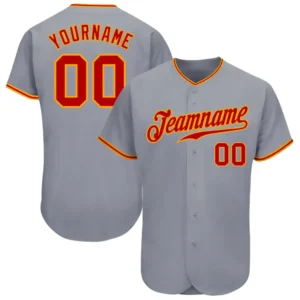 Custom Gray Baseball Jersey with Red-Gold