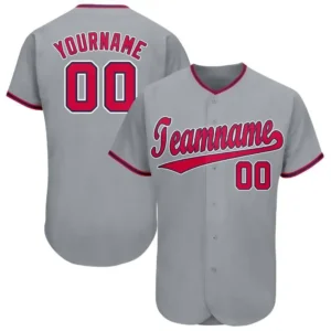 Custom Gray Baseball Jersey with Red-Navy