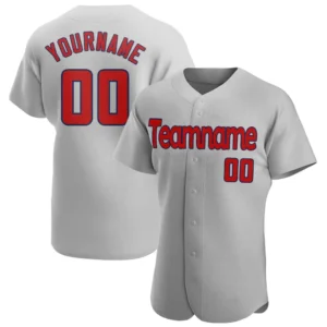 Custom Gray Baseball Jersey with Red-Navy