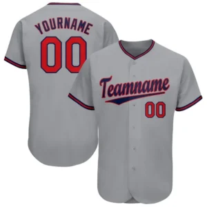 Custom Gray Baseball Jersey with Red-Navy