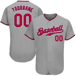 Custom Gray Baseball Jersey with Red-Navy