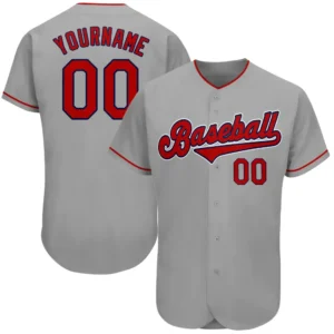 Custom Gray Baseball Jersey with Red-Navy