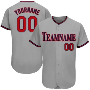 Custom Gray Baseball Jersey with Red-Navy