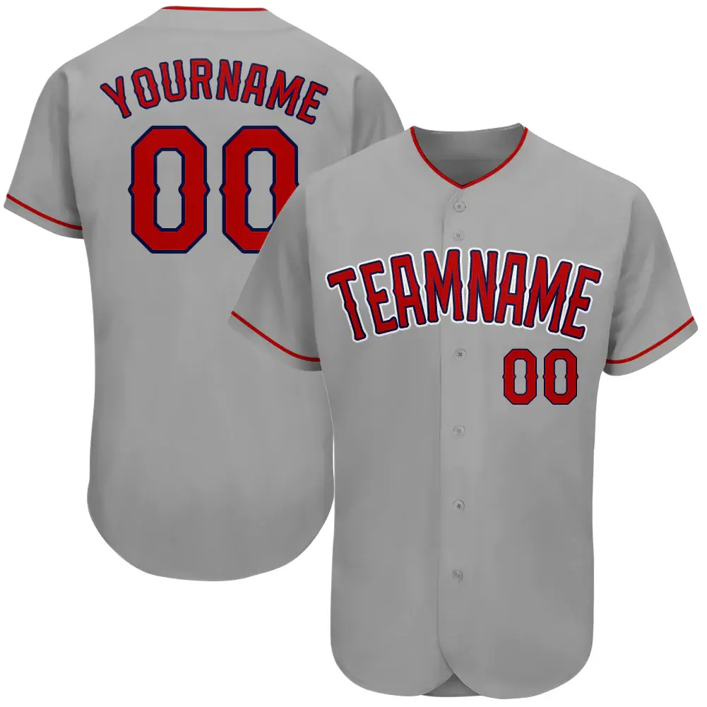 Custom Gray Baseball Jersey with Red-Navy