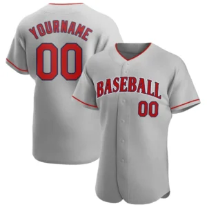 Custom Gray Baseball Jersey with Red-Navy