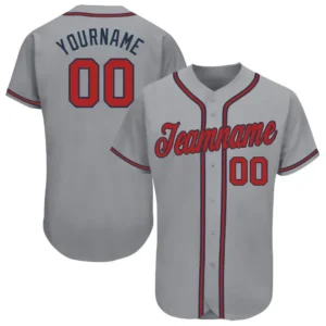 Custom Gray Baseball Jersey with Red-Navy
