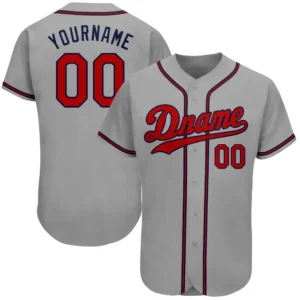Custom Gray Baseball Jersey with Red-Navy