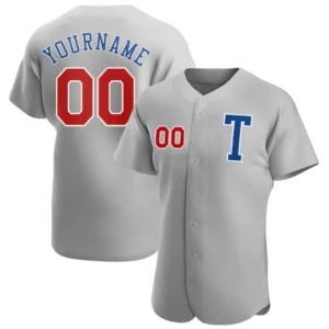 Custom Gray Baseball Jersey with Red-Royal