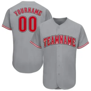 Custom Gray Baseball Jersey with Red-White