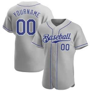 Custom Gray Baseball Jersey with Royal-White