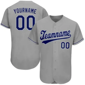 Custom Gray Baseball Jersey with Royal-White
