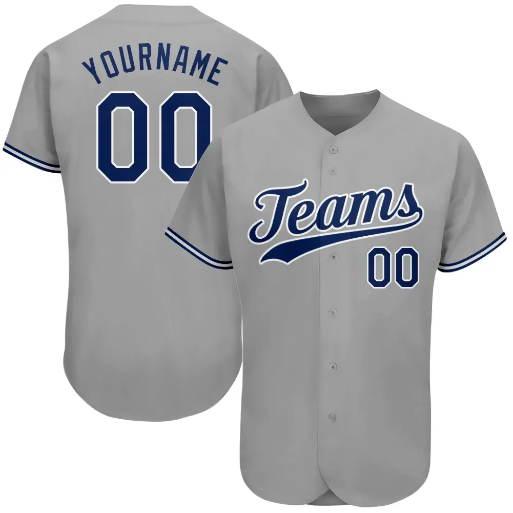 Custom Gray Baseball Jersey with Royal-White