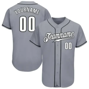 Custom Gray Baseball Jersey with White-Black
