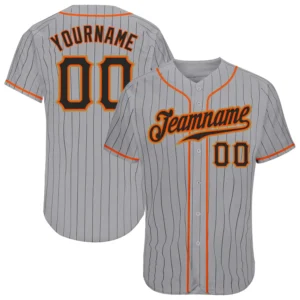 Custom Gray Pinstripe Baseball Jersey with Black-Orange
