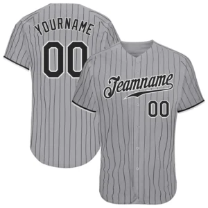 Custom Gray Pinstripe Baseball Jersey with Black-White