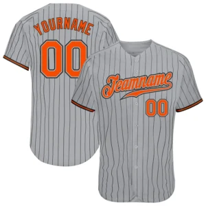 Custom Gray Pinstripe Baseball Jersey with Orange-Black