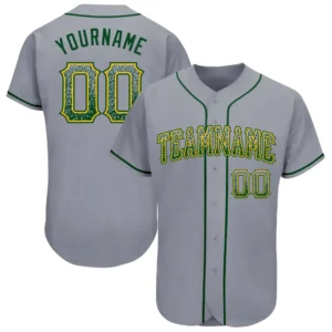 Custom Gray Drift Fashion Baseball Jersey with Green-Gold