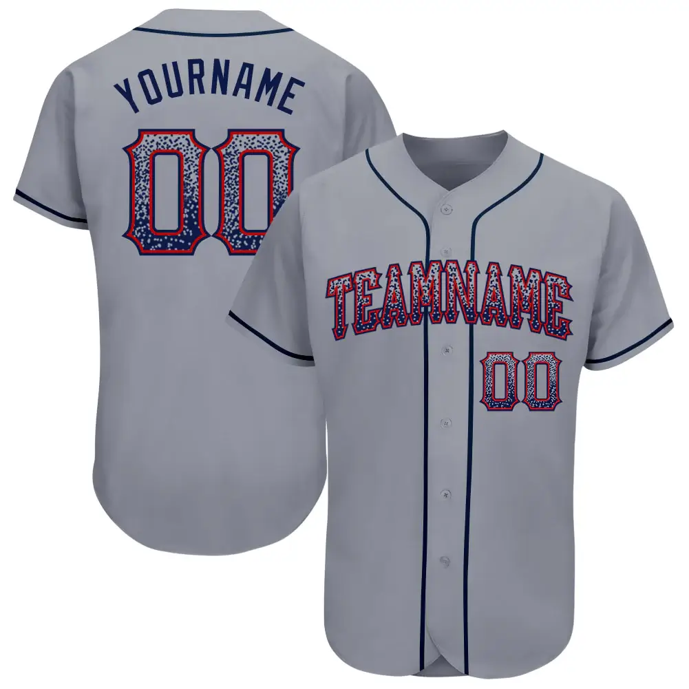 Custom Gray Drift Fashion Baseball Jersey with Navy-Red