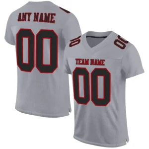Custom Gray Mesh Football Jersey with Black-Red