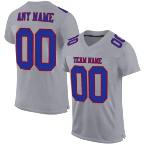 Custom Gray Mesh Football Jersey with Royal-Red