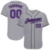 Custom Gray Pinstripe Baseball Jersey with Purple-Black