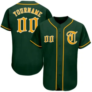 Custom Green Baseball Jersey with Gold-White