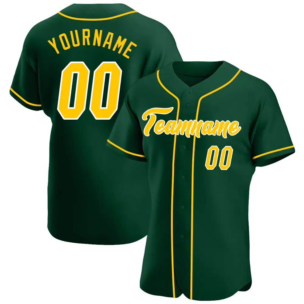 Custom Green Baseball Jersey with Gold-White